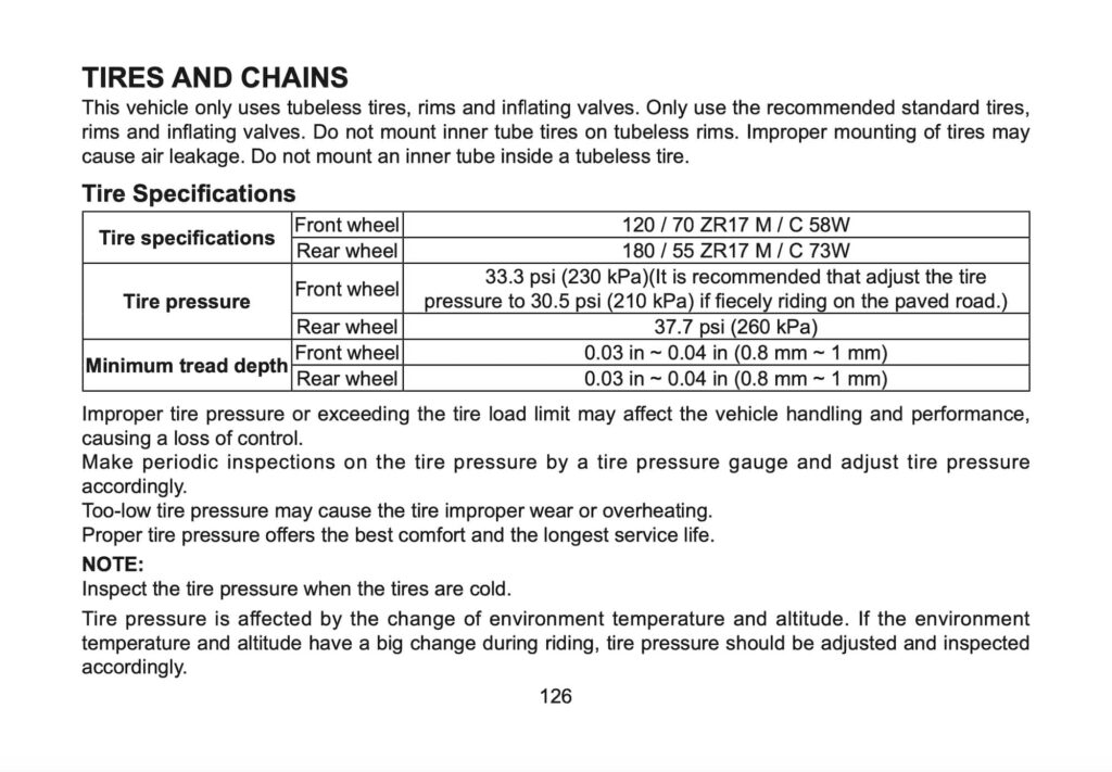 CFMOTO 675SR-R Manual Maintenance Schedule Screenshots