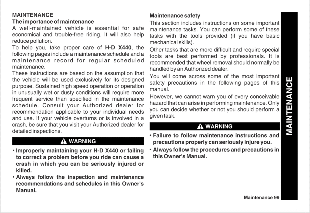Harley-Davidson X440 (2024+) Maintenance Schedule and Service Intervals 25 Harley-Davidson X440 Manual Maintenance Schedule Screenshots