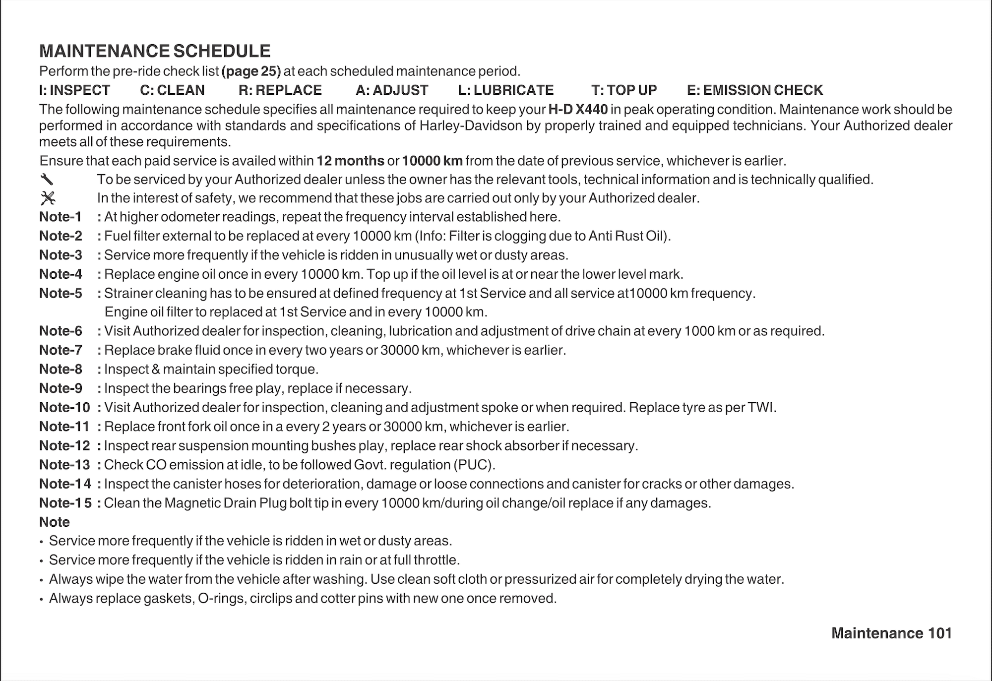 Harley-Davidson X440 (2024+) Maintenance Schedule and Service Intervals 32 Harley-Davidson X440 Manual Maintenance Schedule Screenshots