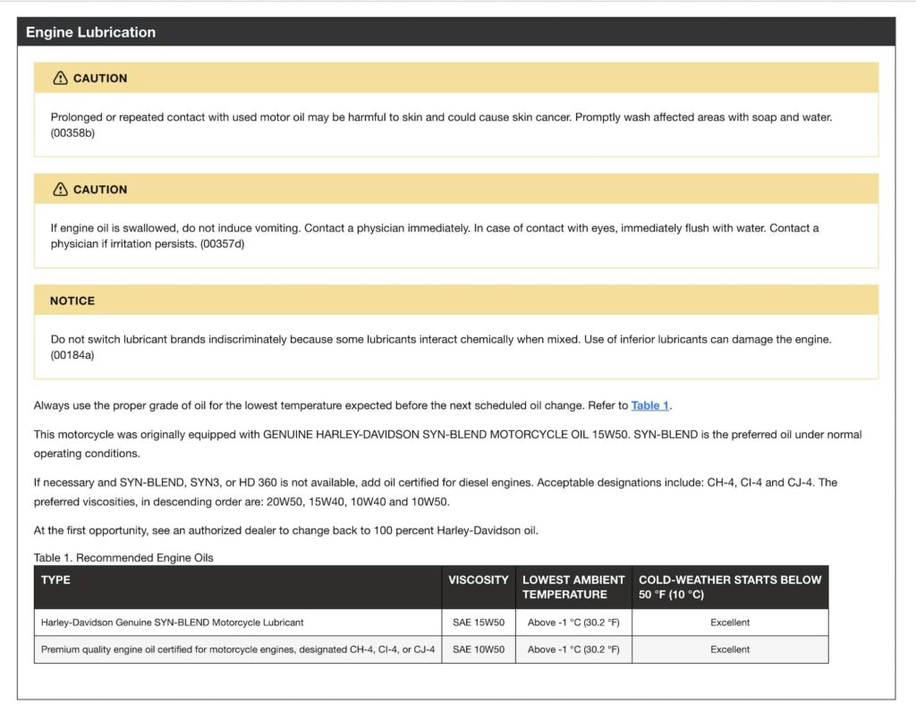 Harley-Davidson X500 Manual Maintenance Schedule Screenshots