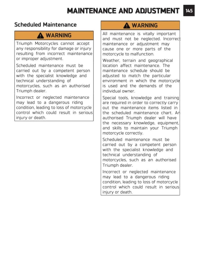 Triumph Tiger Sport 800 Manual Maintenance Schedule Screenshots