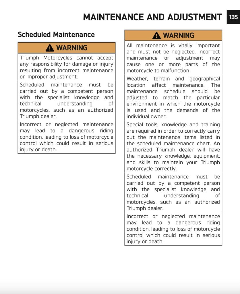 Triumph Speed Triple 1200 RX Manual Maintenance Schedule Screenshots