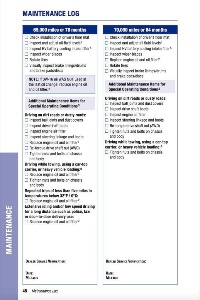 Prius 4th gen XW50 Manual Maintenance Schedule Screenshots 10