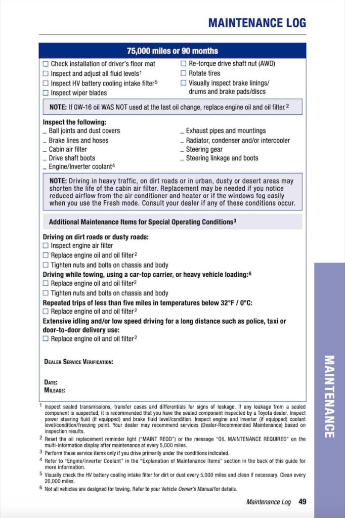 Prius 4th gen XW50 Manual Maintenance Schedule Screenshots 11
