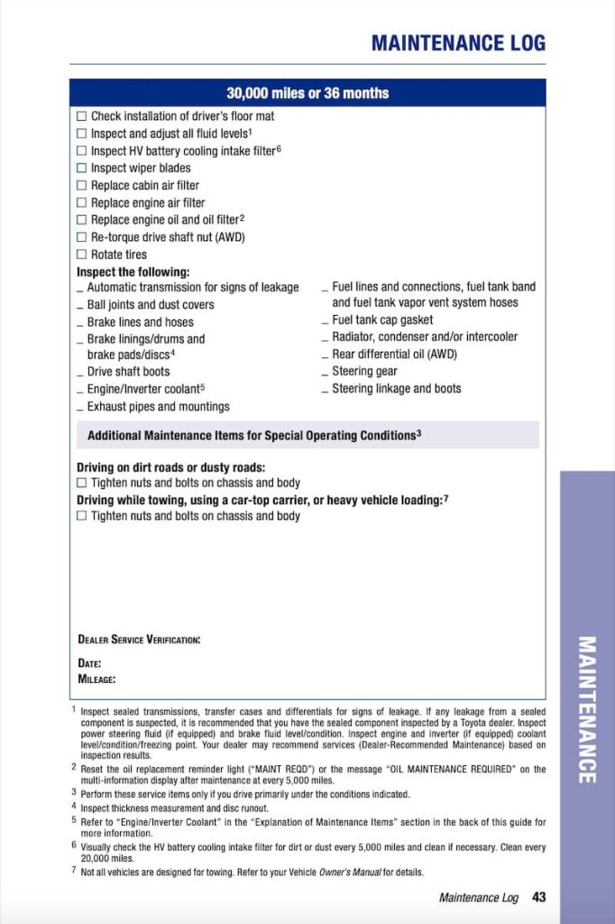 Prius 4th gen XW50 Manual Maintenance Schedule Screenshots 5