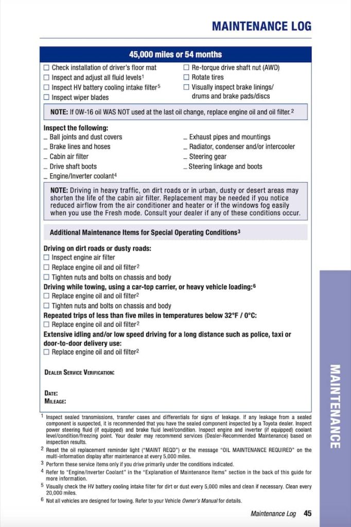 Prius 4th gen XW50 Manual Maintenance Schedule Screenshots 7