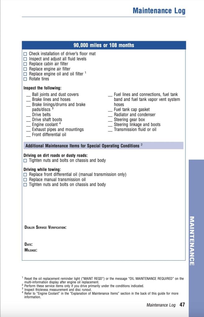 Toyota Corolla 10th Gen (2009-2010) Maintenance Schedule and Service Intervals 37 Toyota Corolla 10th Gen 2009-2010 Manual Maintenance Schedule Screenshots