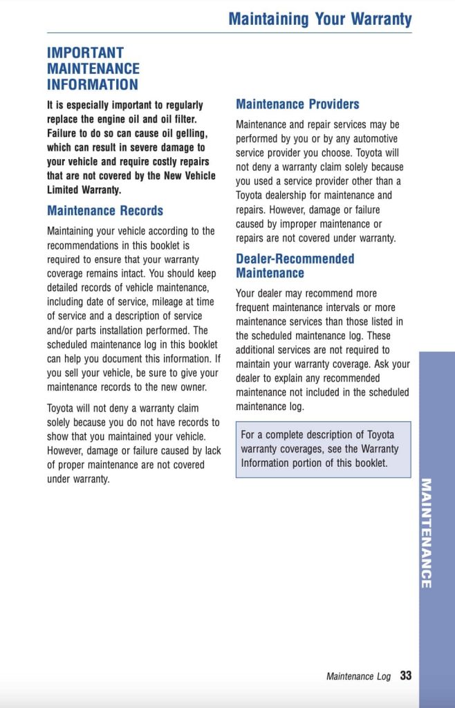 Toyota Corolla 10th Gen (2009-2010) Maintenance Schedule and Service Intervals 23 Toyota Corolla 10th Gen 2009-2010 Manual Maintenance Schedule Screenshots