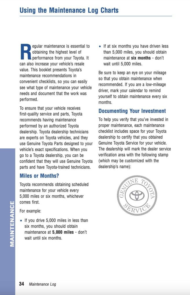 Toyota Corolla 10th Gen (2009-2010) Maintenance Schedule and Service Intervals 24 Toyota Corolla 10th Gen 2009-2010 Manual Maintenance Schedule Screenshots