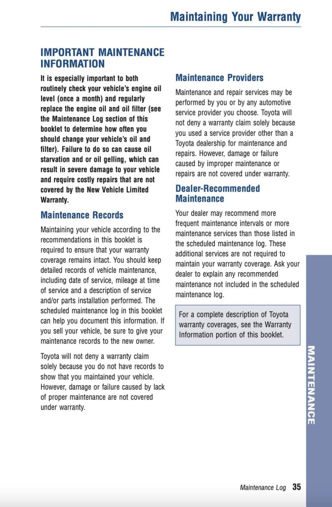 Toyota Corolla 10th Gen 2011 2012 2013 Manual Maintenance Schedule Screenshots