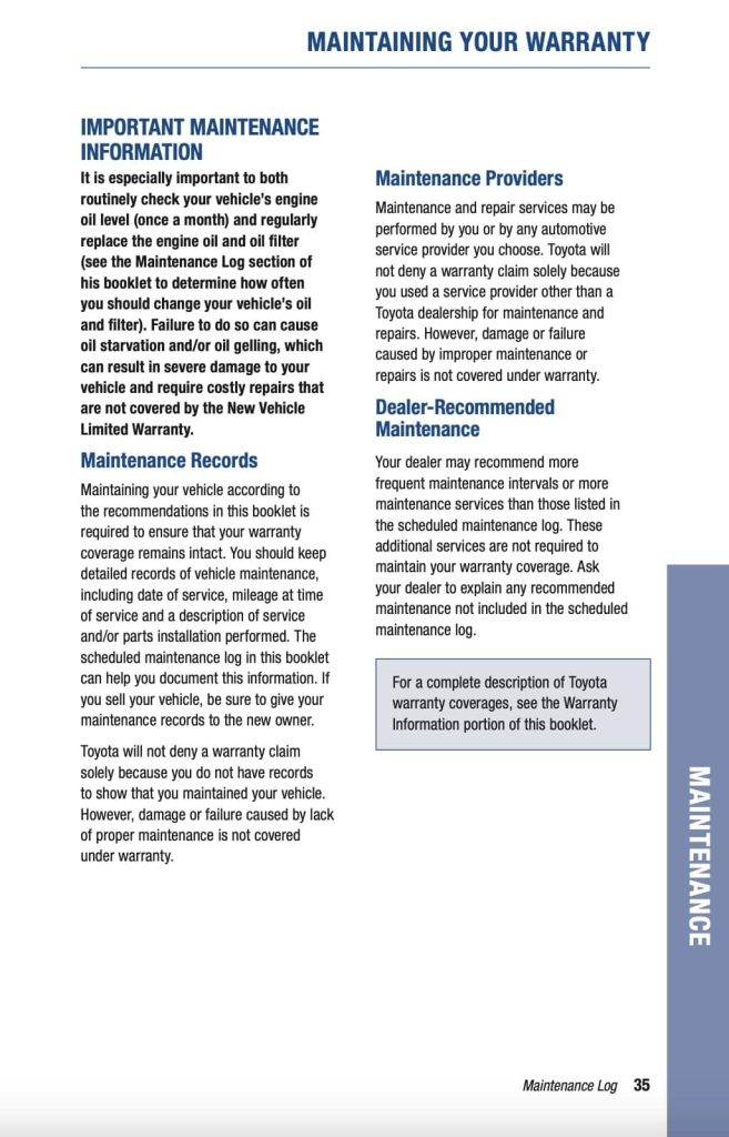 Toyota Corolla 12th Gen (2020+) Manual Maintenance Schedule Screenshots 3