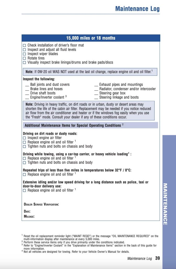 Toyota Prius 3rd Gen XW30 2010 2015 Manual Maintenance Schedule Screenshots 2